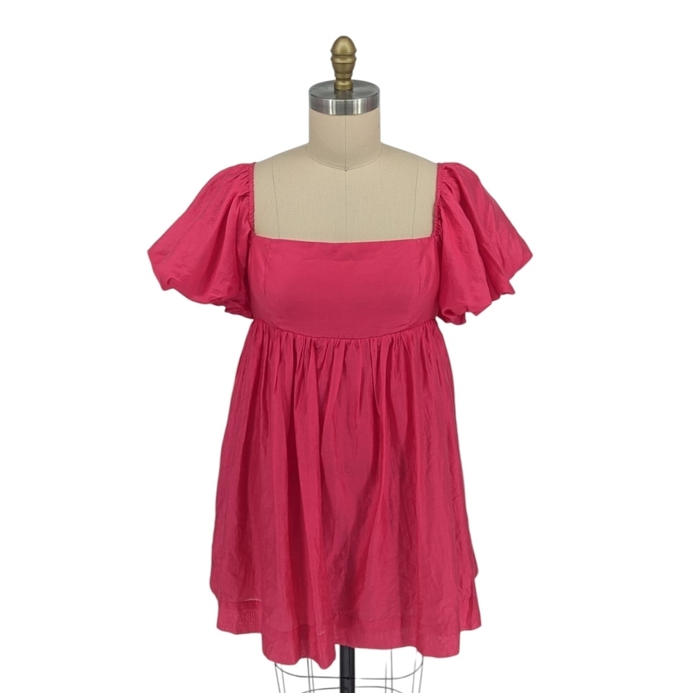 01492 Cotton Candy LA Puff Sleeve Mini Dress Pink Size Large barbie barbiecore